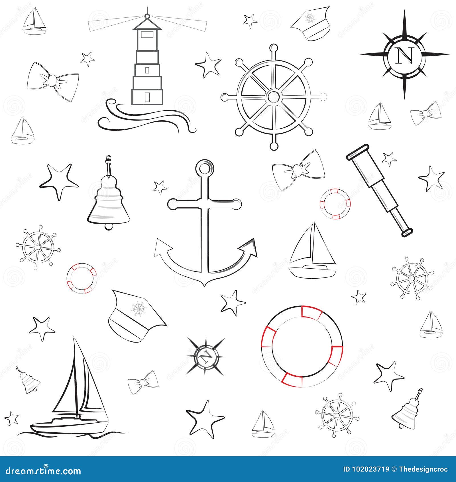 Nautical Sea Boat Preppy Icon Vector Illustration Design Element Set ...