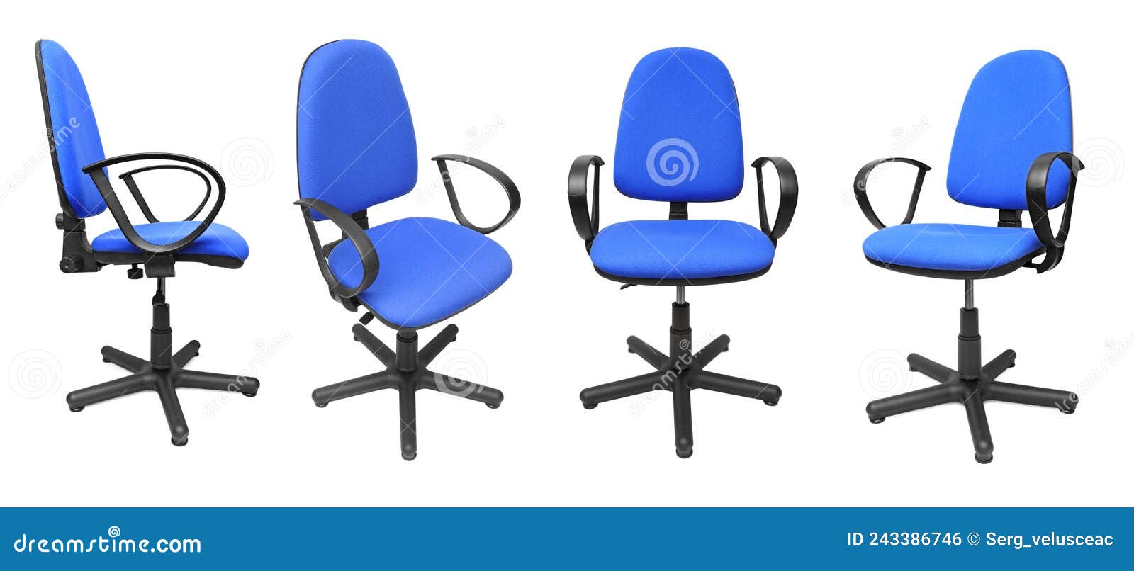 Collection Office Chairs from Different Angles Isolated on White Stock