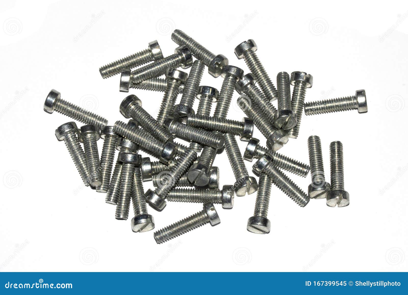 Collection of Old Bolt, Screws, Nuts Engineering Metal Tools on White