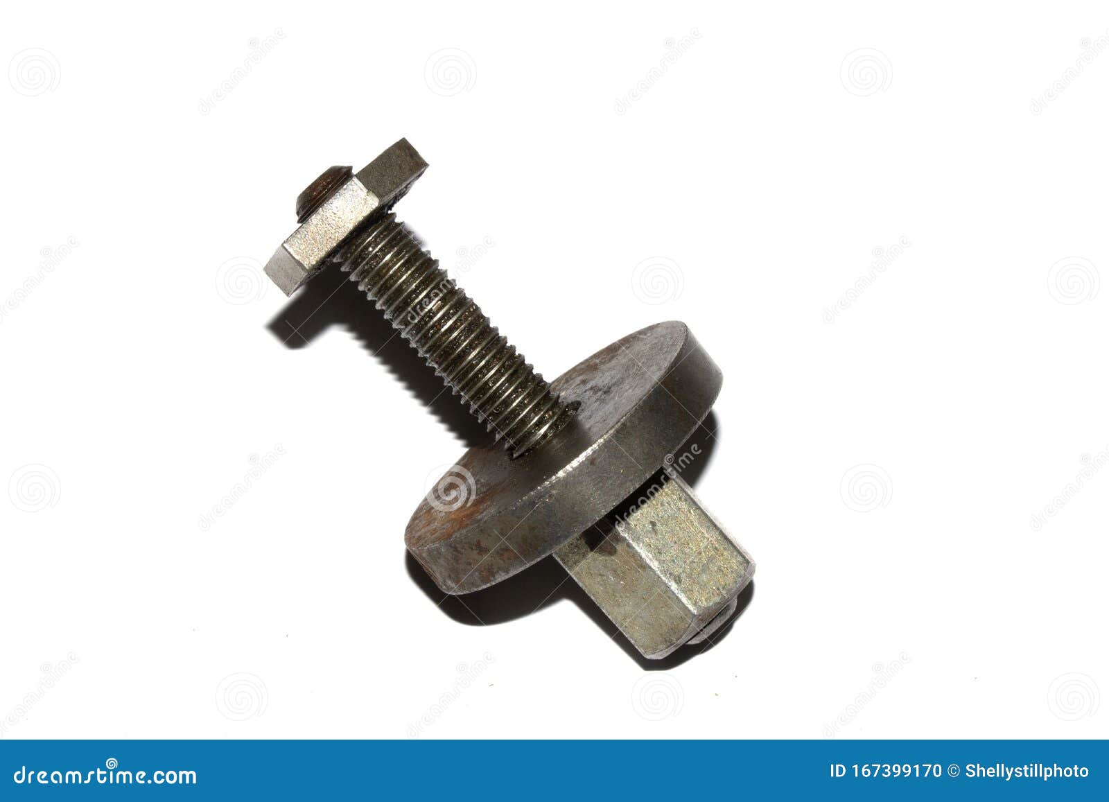 Collection of Old Bolt, Screws, Nuts Engineering Metal Tools on White