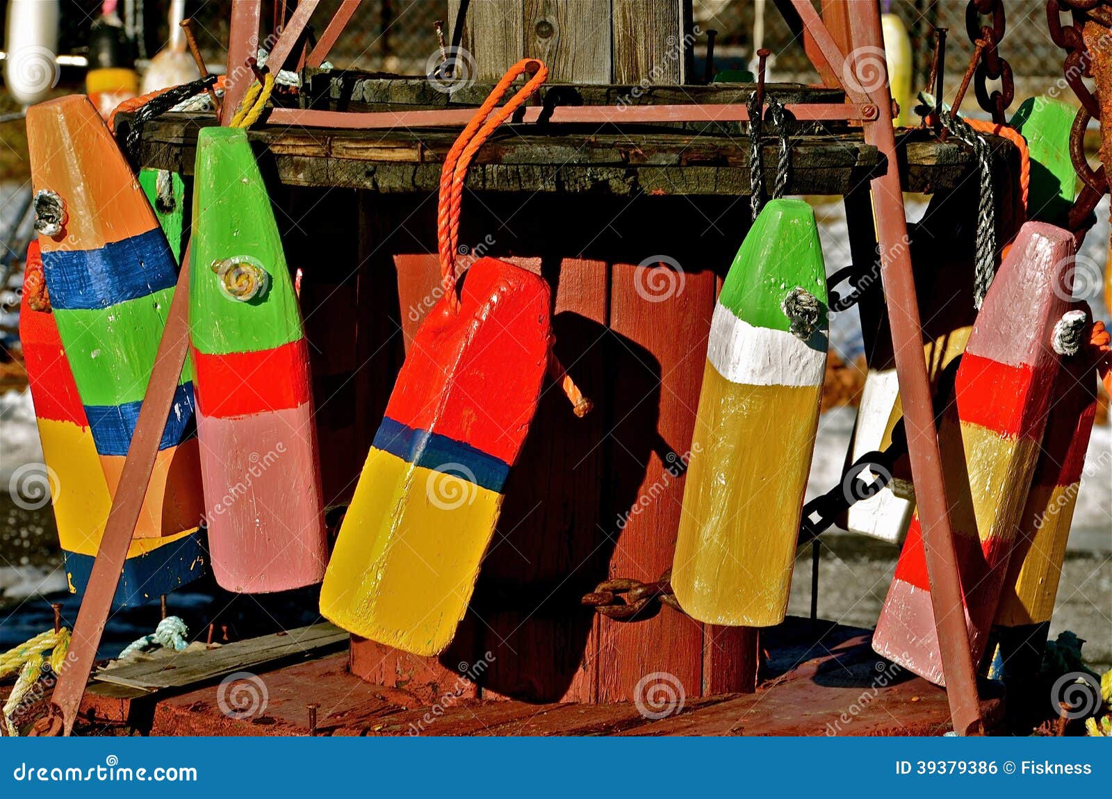 Collection of Old Buoys for Lobster Fishing Stock Photo - Image of  brightly, wood: 39379386