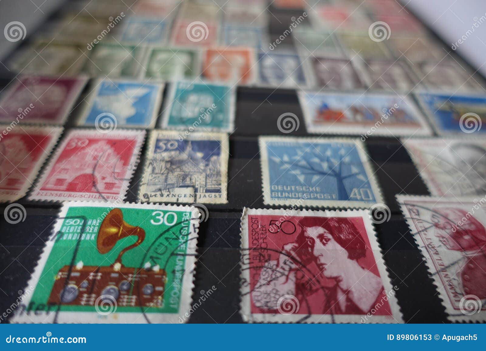Collection of Old German Stamps in Album Editorial Stock Photo Image
