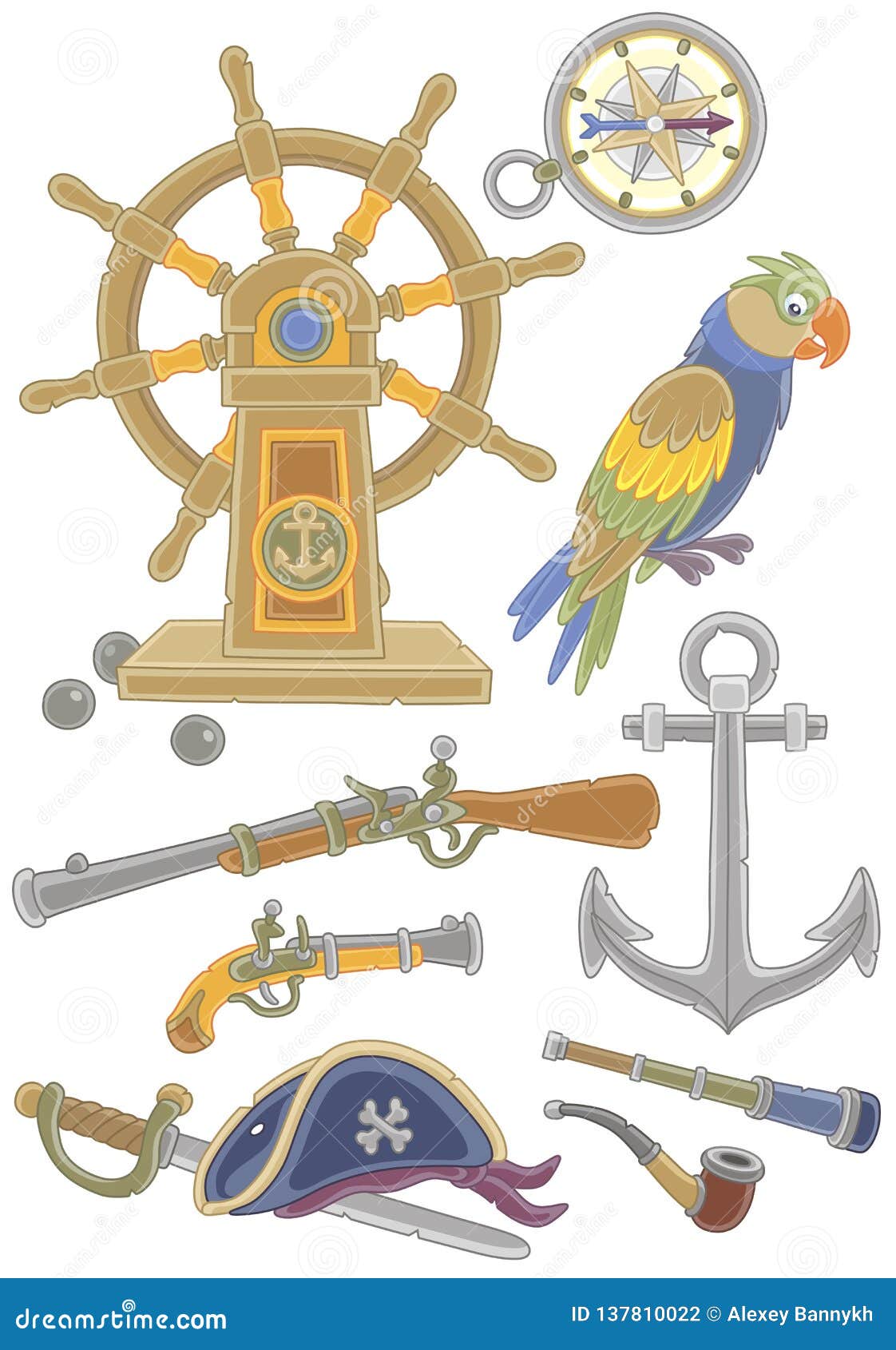 Collection of Old Pirate Weapons and Things Stock Vector - Illustration of  helm, cartoony: 137810022