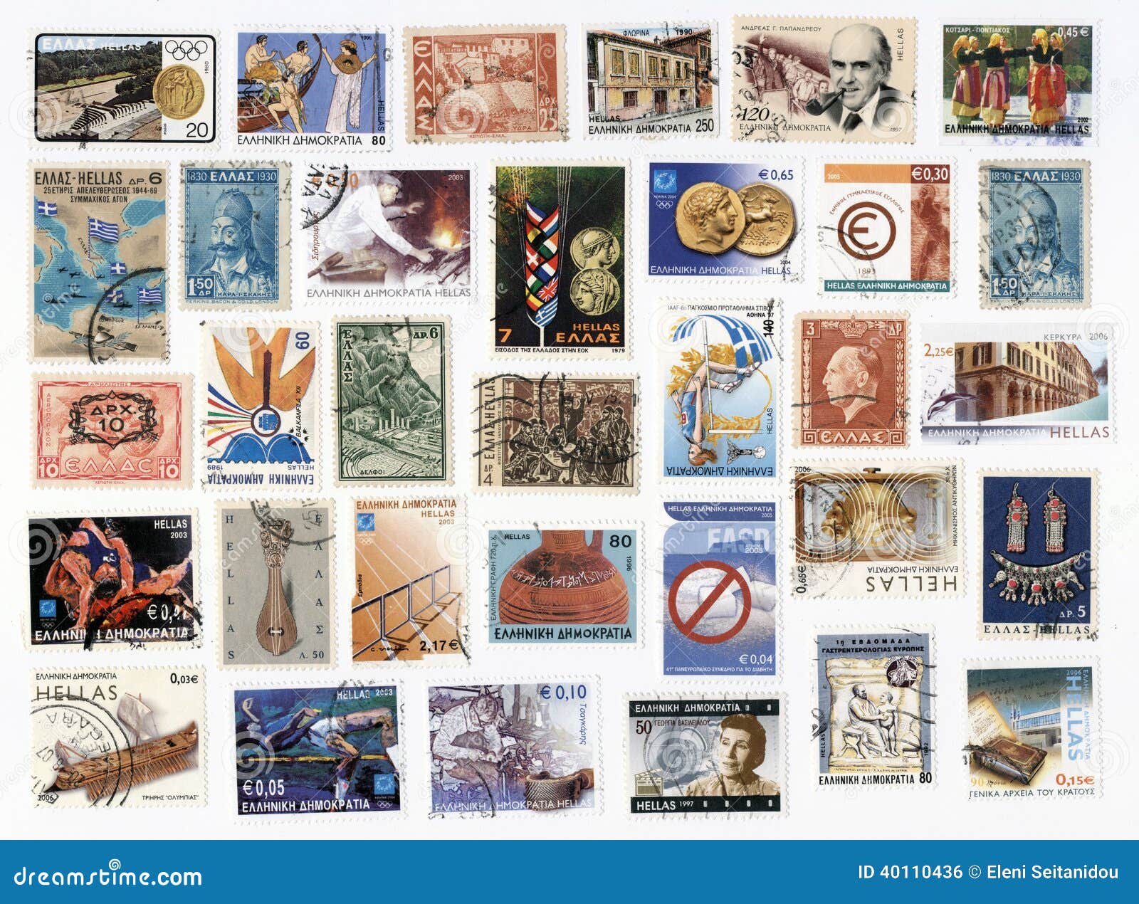 Collection of Old Postage Stamps of Greece. Editorial Photo Image of