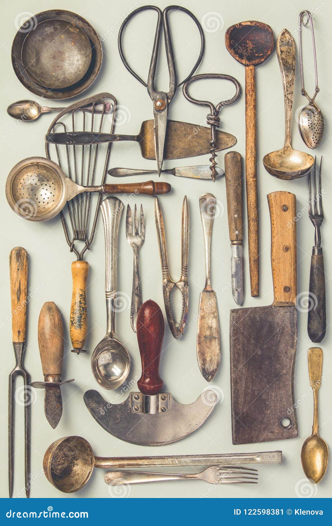 Collection Of Vintage Kitchenware, Blue Background Stock Photo, Picture and  Royalty Free Image. Image 34987754.