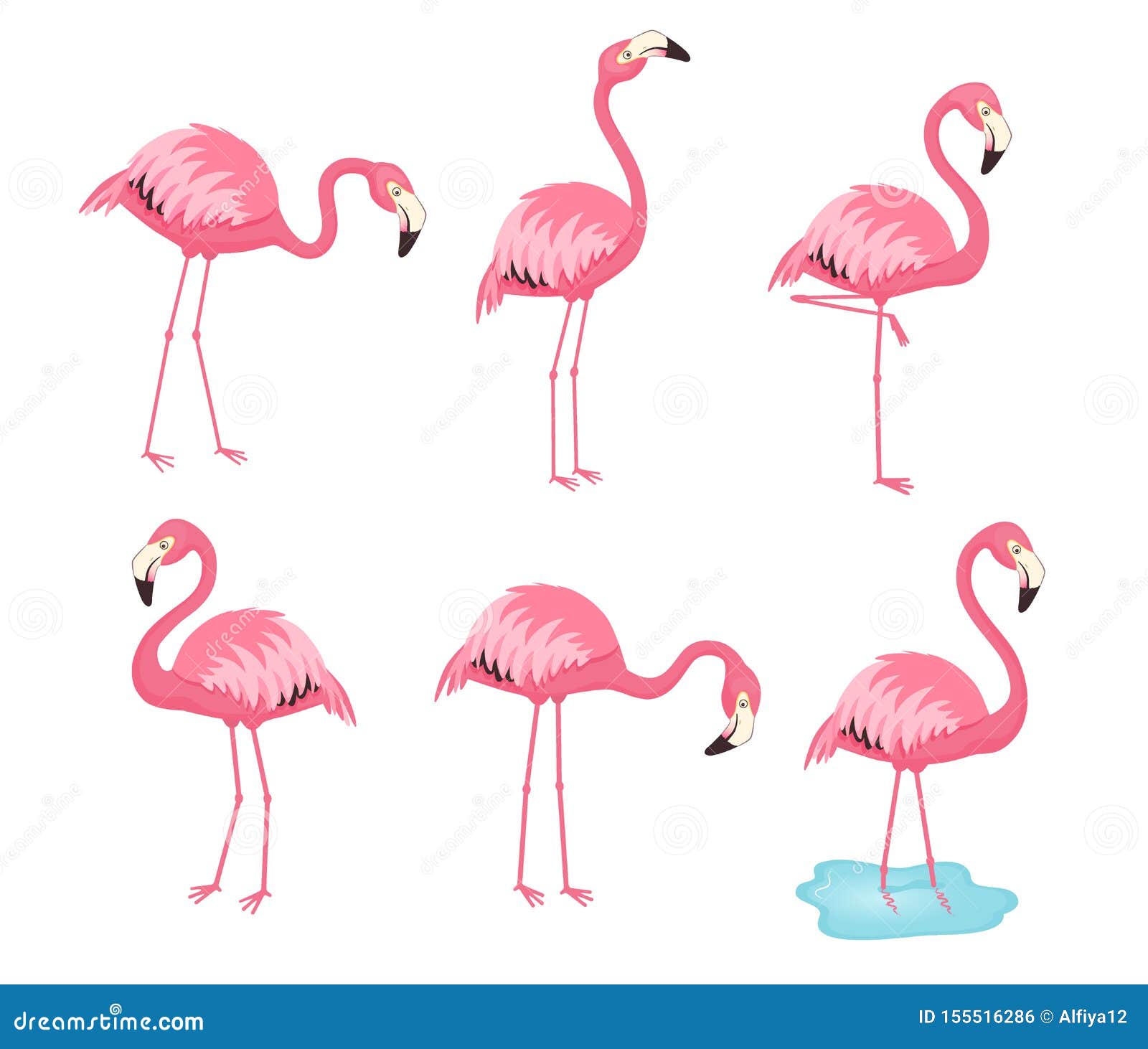Collection of Pink Vector Flamingos. Cartoon Illustration Stock Vector ...
