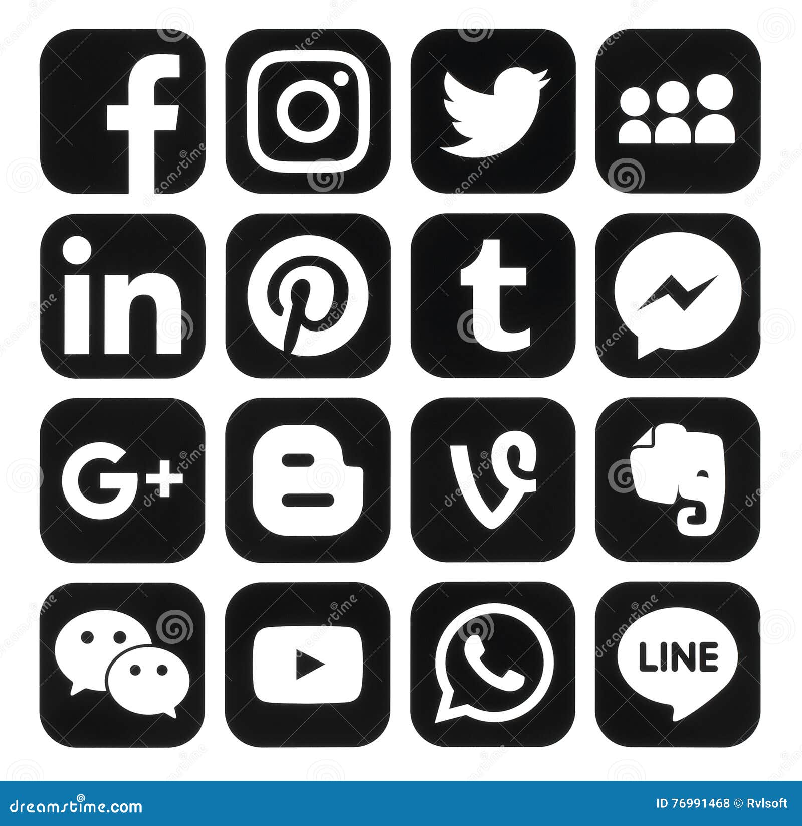 Collection of Popular Black Social Media Icons Printed on Paper ...
