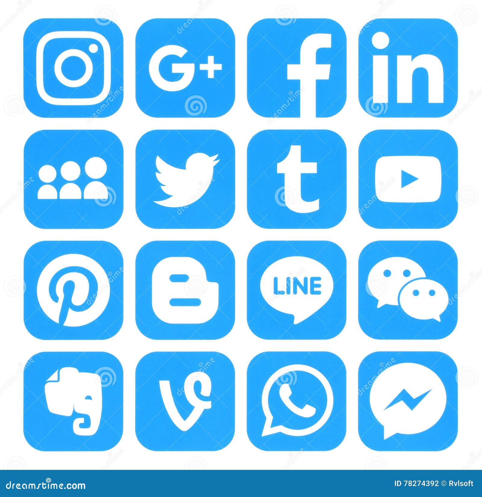Collection Of Popular Circle Blue Social Media Logos Printed On