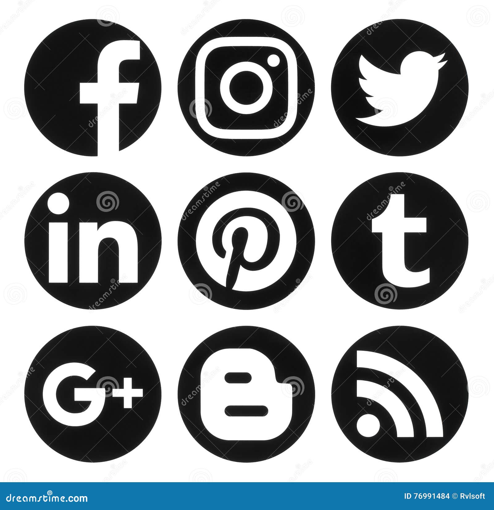 Collection Of Popular Circle Black Social Media Logos Printed On