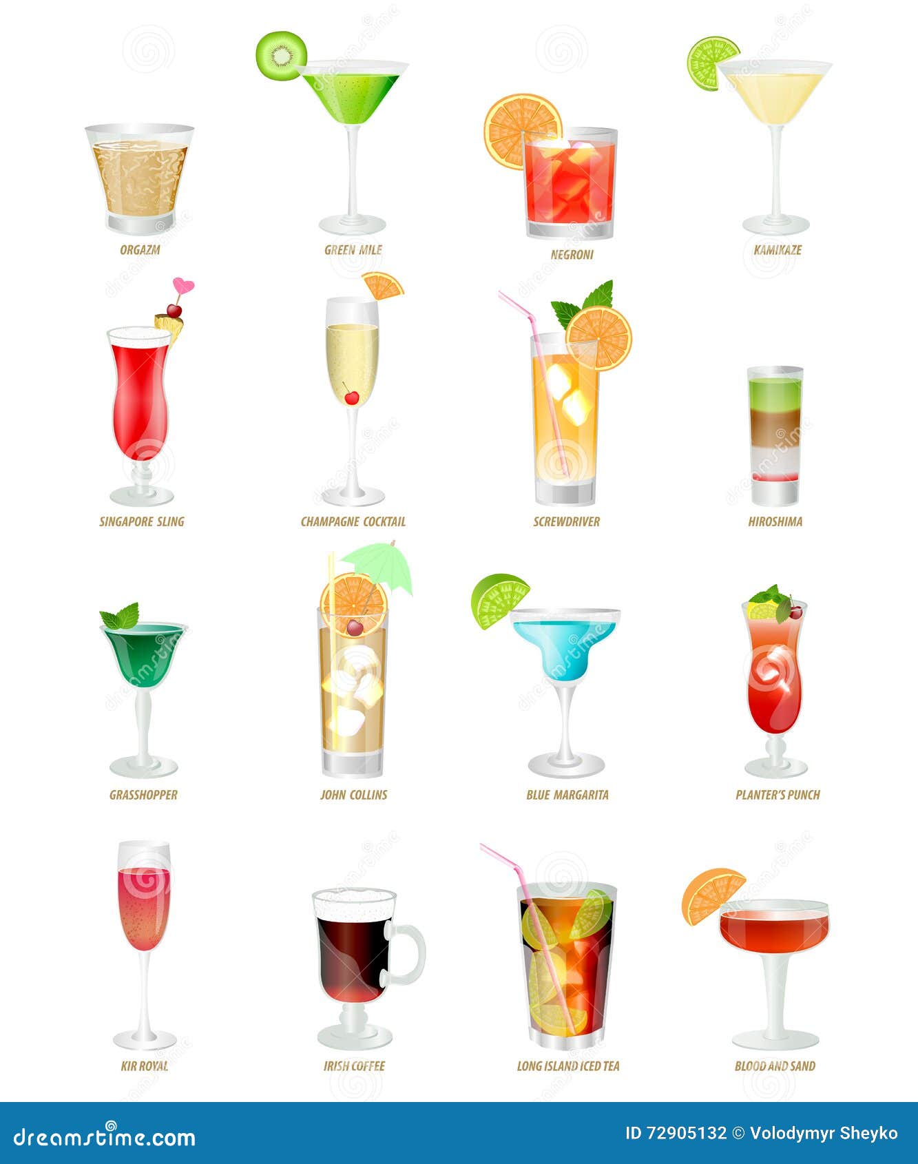Collection of Popular Cocktails on a White Background Stock Vector ...