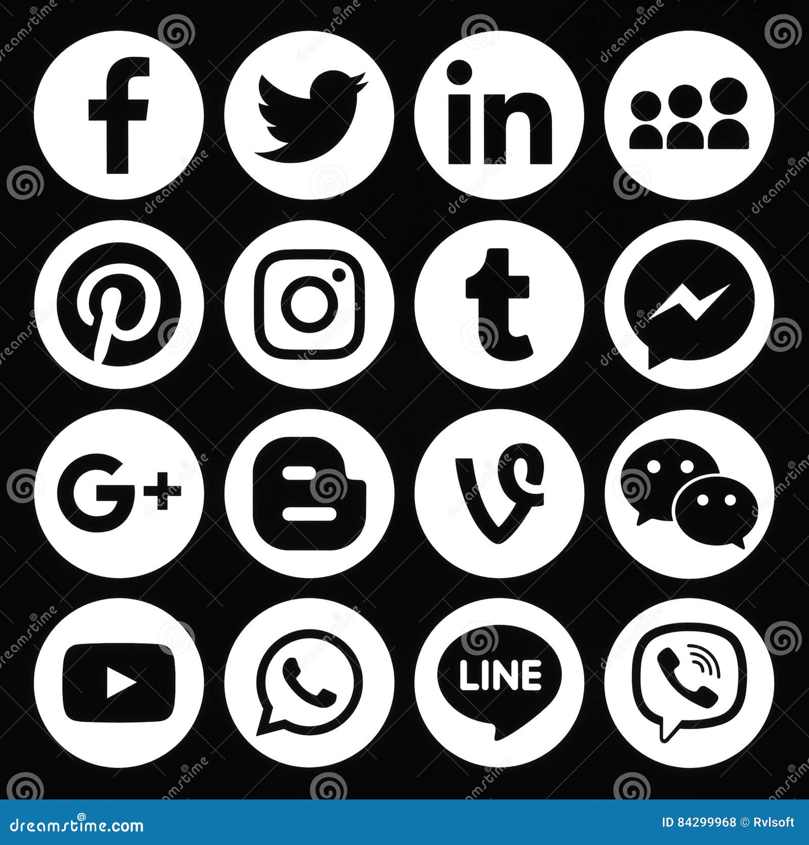 Collection of Popular Round White Social Media Icons Editorial Stock ...