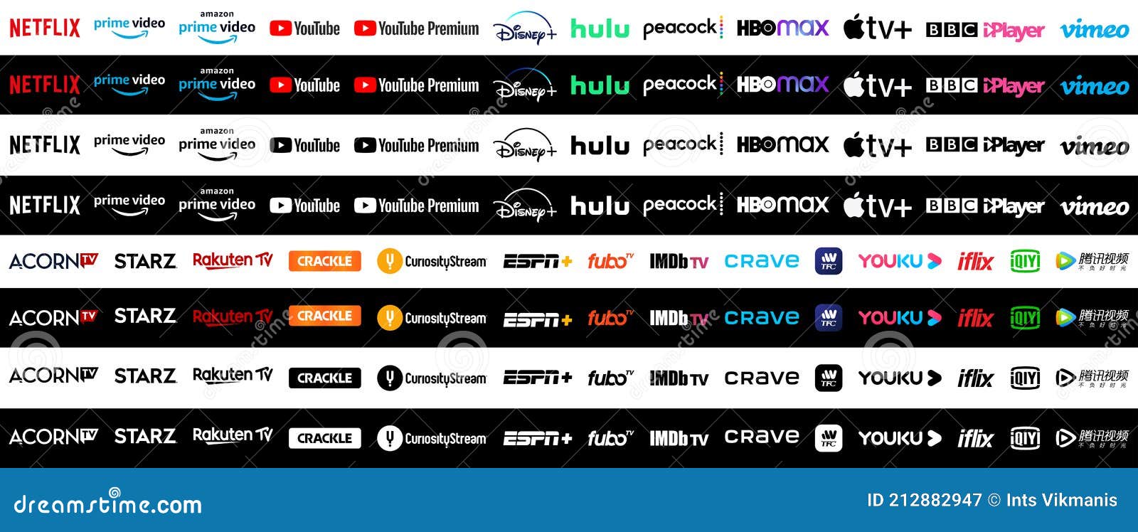 Collection of Popular Tv and Video Streaming Services Logos Editorial Photography