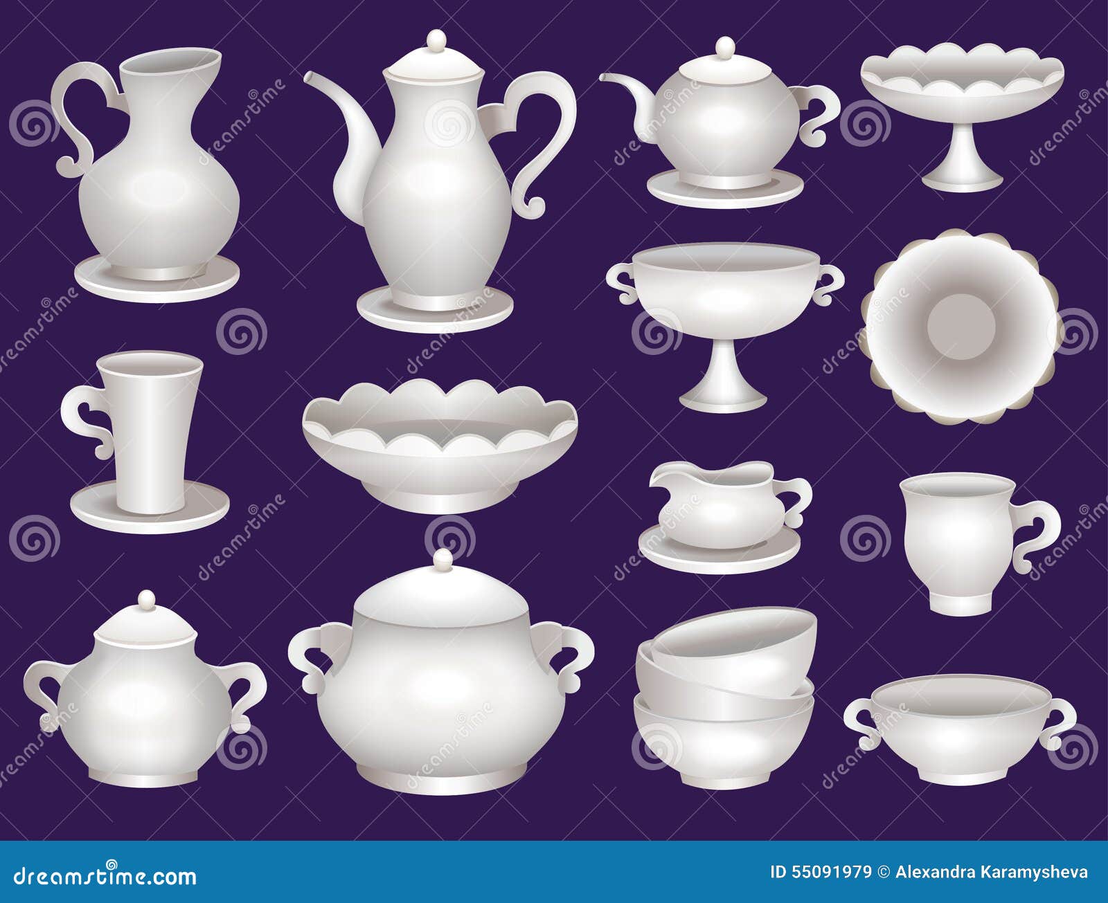 Collection of Porcelain Tableware Stock Vector Illustration of
