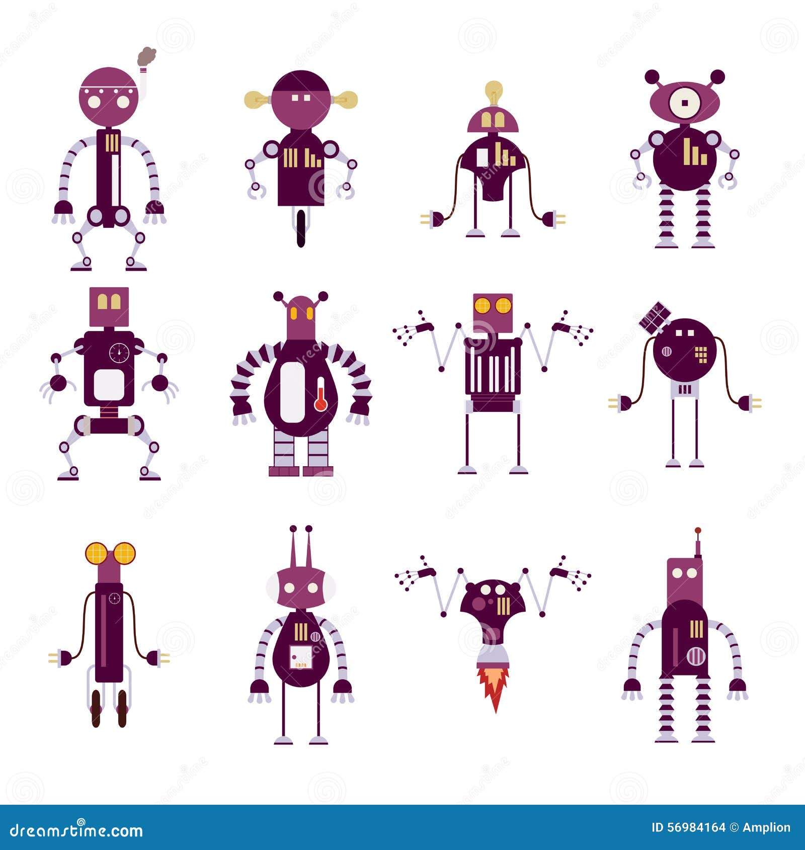 Collection Of Purple Robot Icons Vector Illustration | CartoonDealer