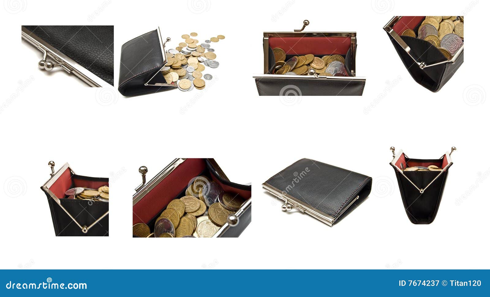 Collection of Purses and Coins on a White Stock Image Image of copper