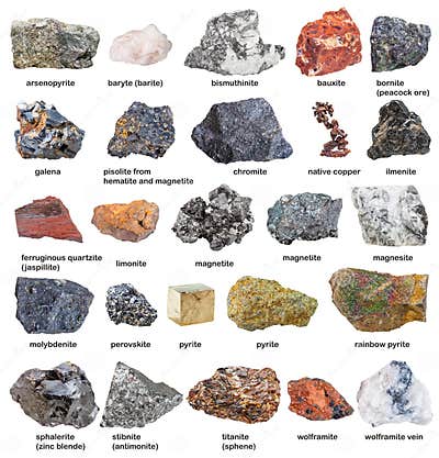 Collection from Raw Minerals and Ores with Names Stock Photo - Image of ...