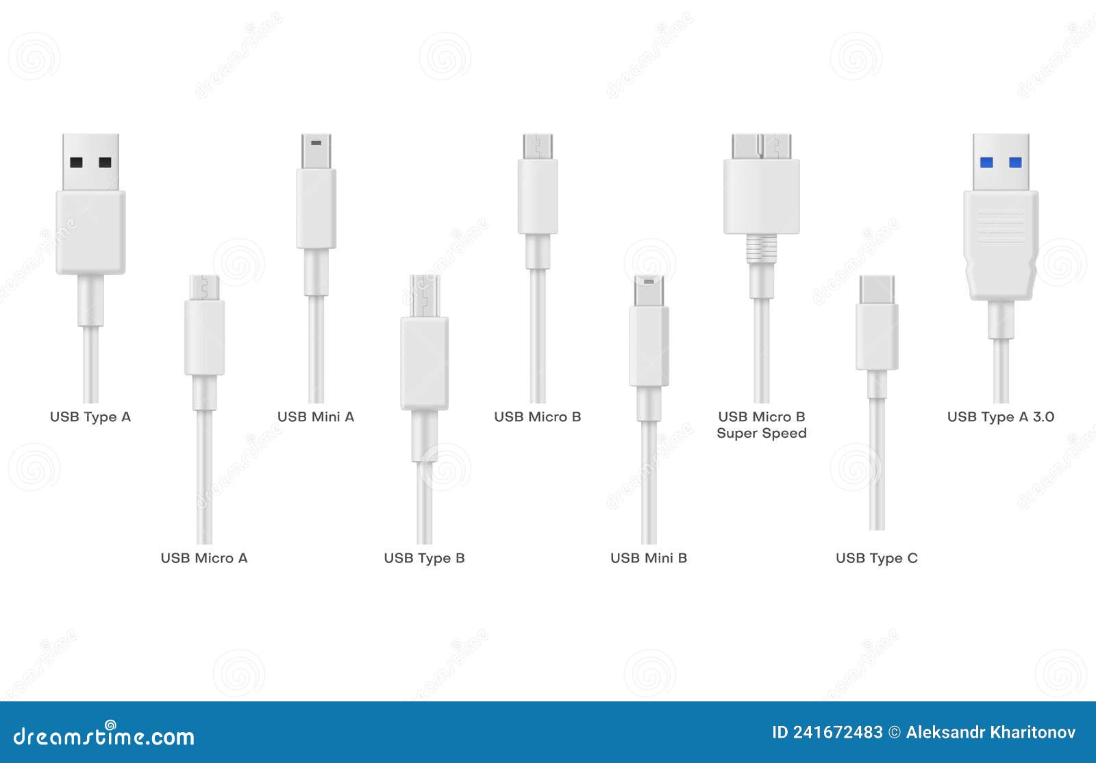 Collection Realistic USB Types Vector Illustration Computer Universal ...