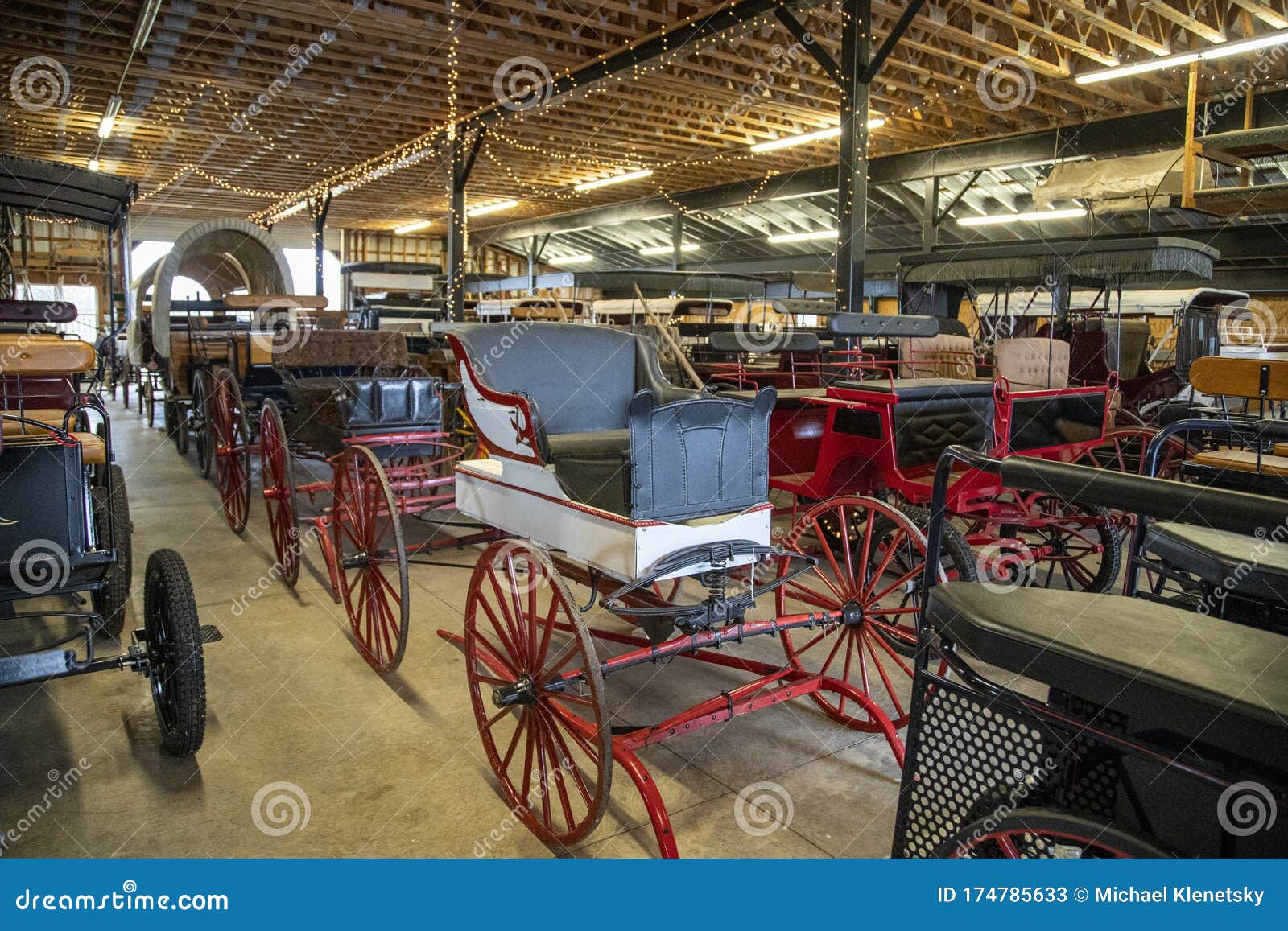 collection of antique horse drawn carriages