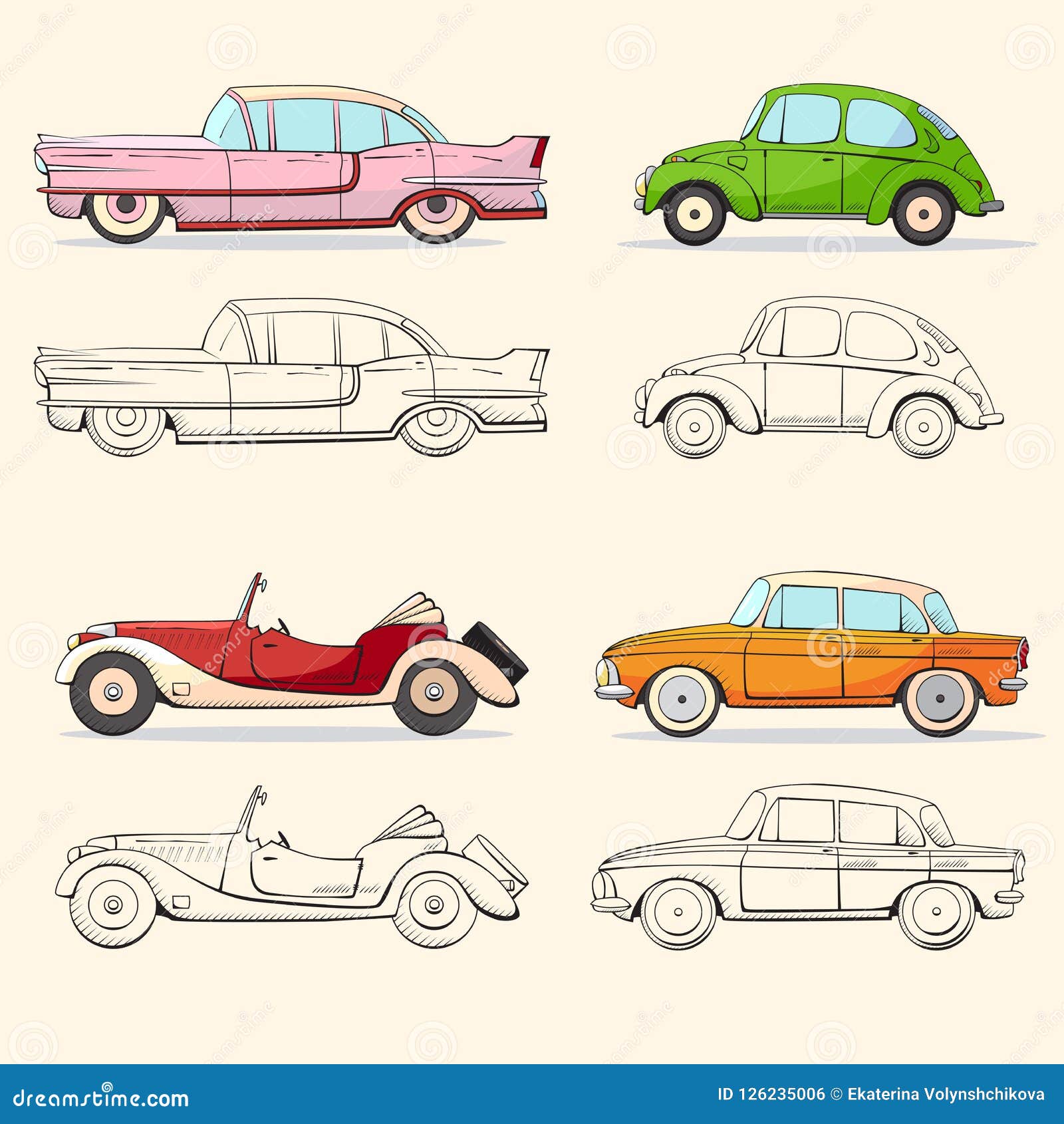 Collection with Retro Car in Cartoon Style. Color and Black Outline Retro Auto. Classic Car Drawn Set. Stock Vector - Illustration of nostalgia, sign: 126235006 Collection with Retro Car in Cartoon Style. Color and Black Outline Retro Auto. Classic Car Drawn Set. Stock Vector - Illustration of nostalgia, sign: 126235006