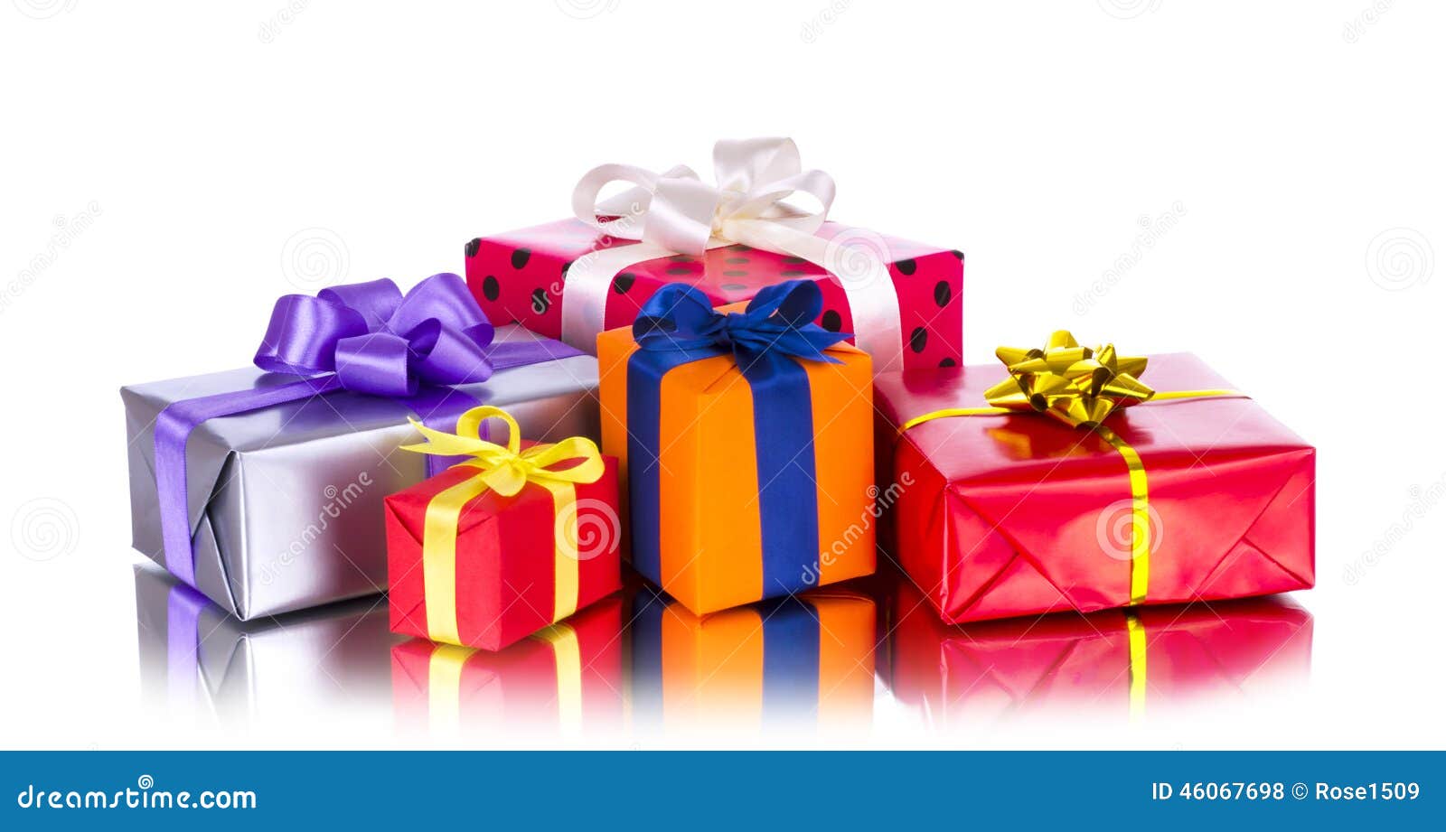 Collection Row of Colorful Gift Boxes with Bows, Isolated on White