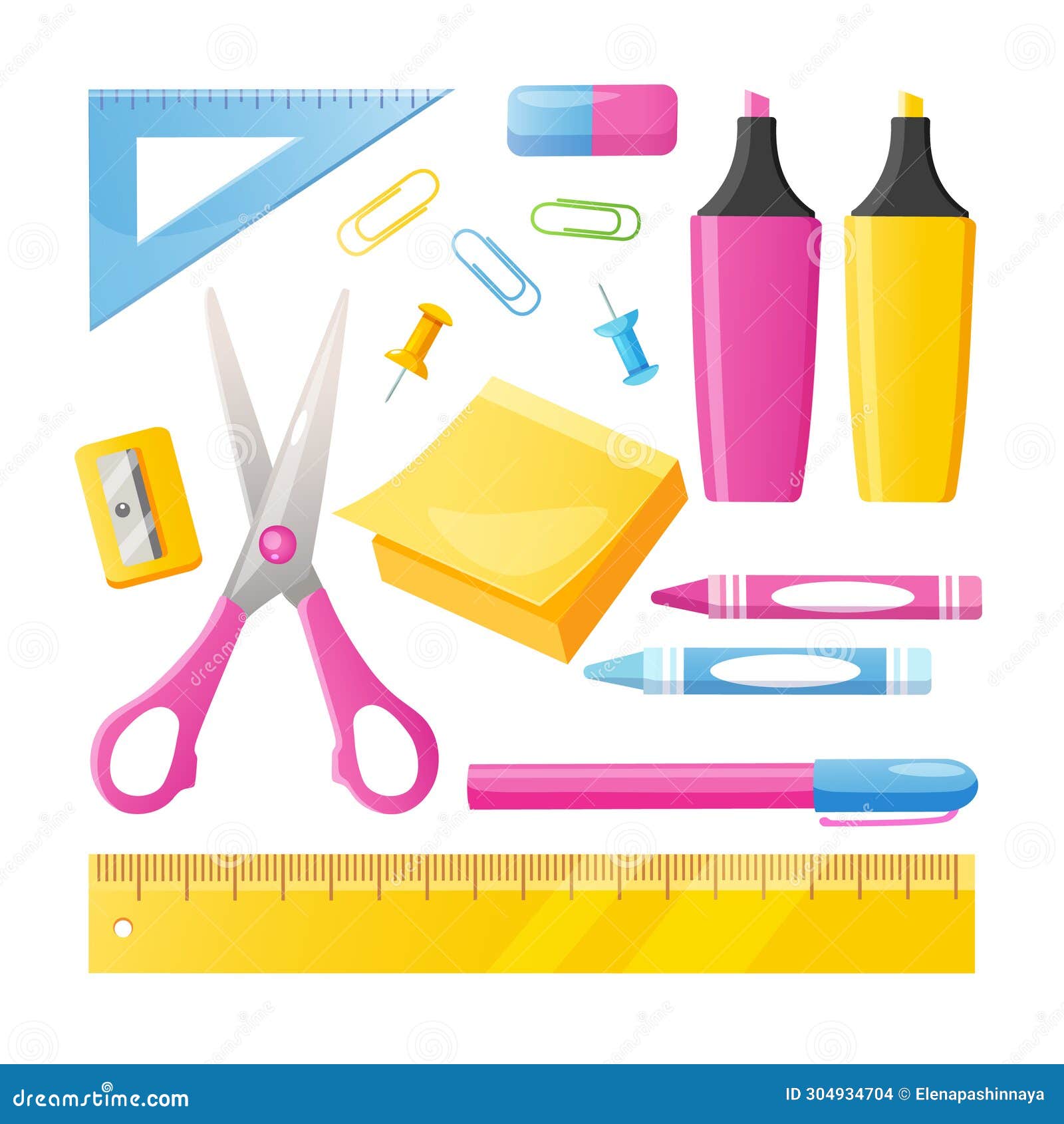Collection of School and Office Supplies Stock Illustration