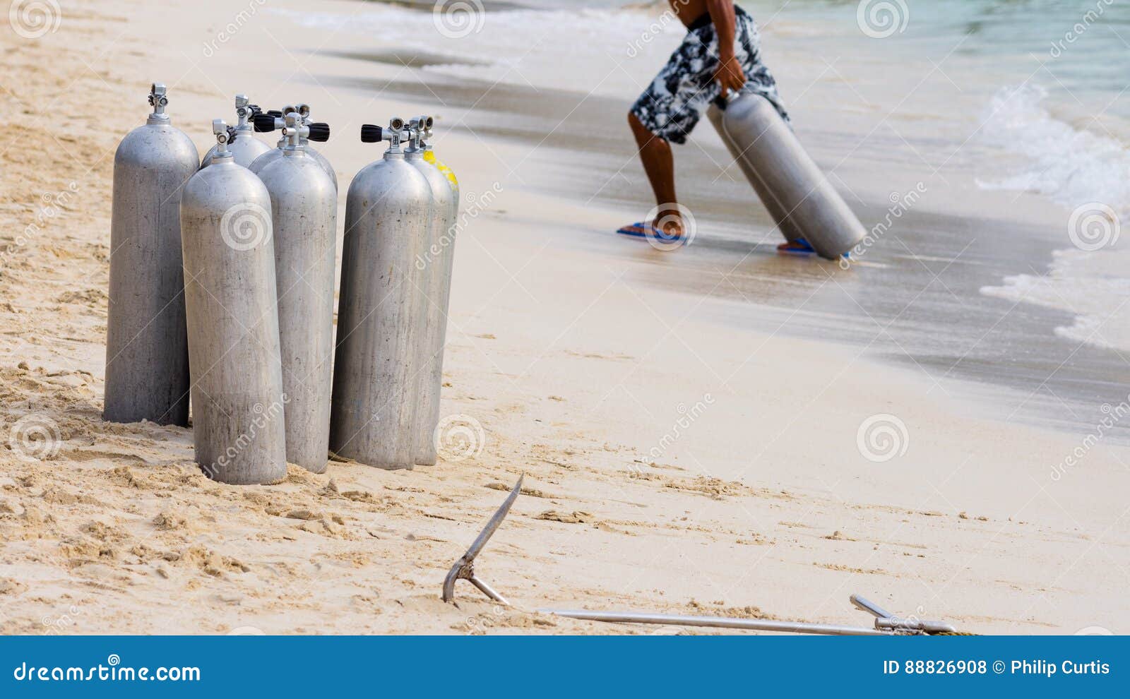 Collection of Scuba Diving Air Tanks. Stock Photo Image of sandy