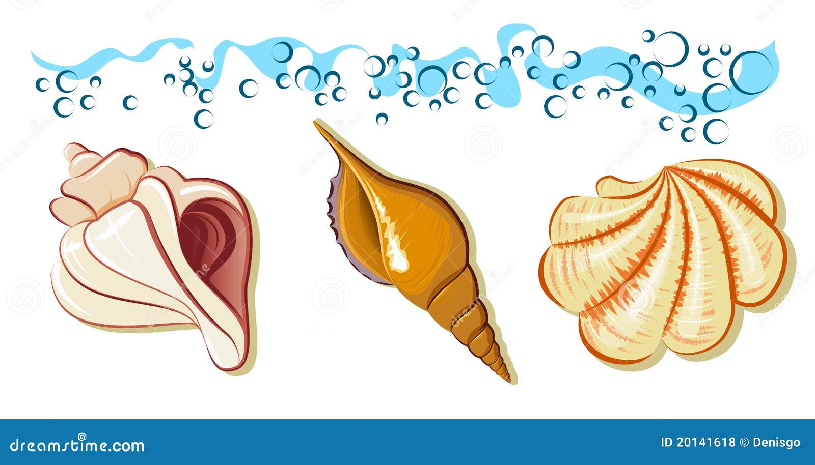 Collection of Sea Shell on the Beach with Wave Stock Vector