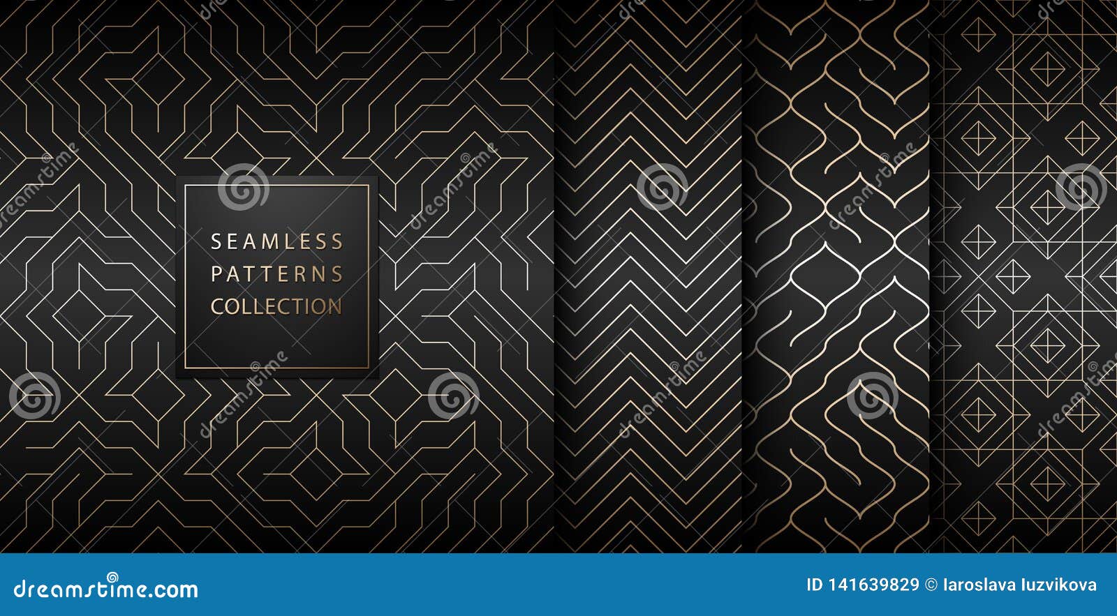 collection of seamless geometric golden minimalistic patterns. simple  graphic black print background. repeating line