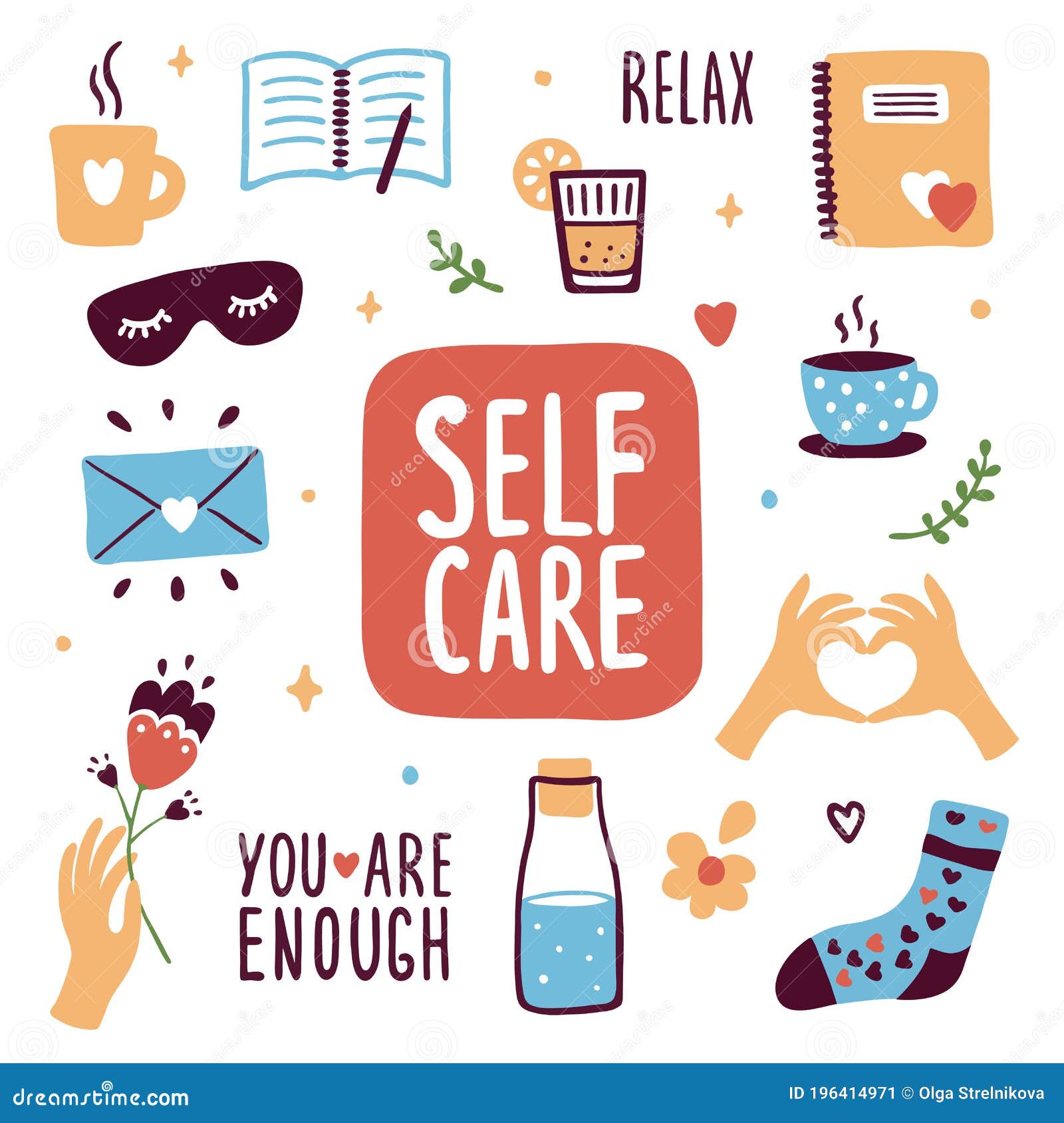 collection of self care s, relaxing, slow life icons