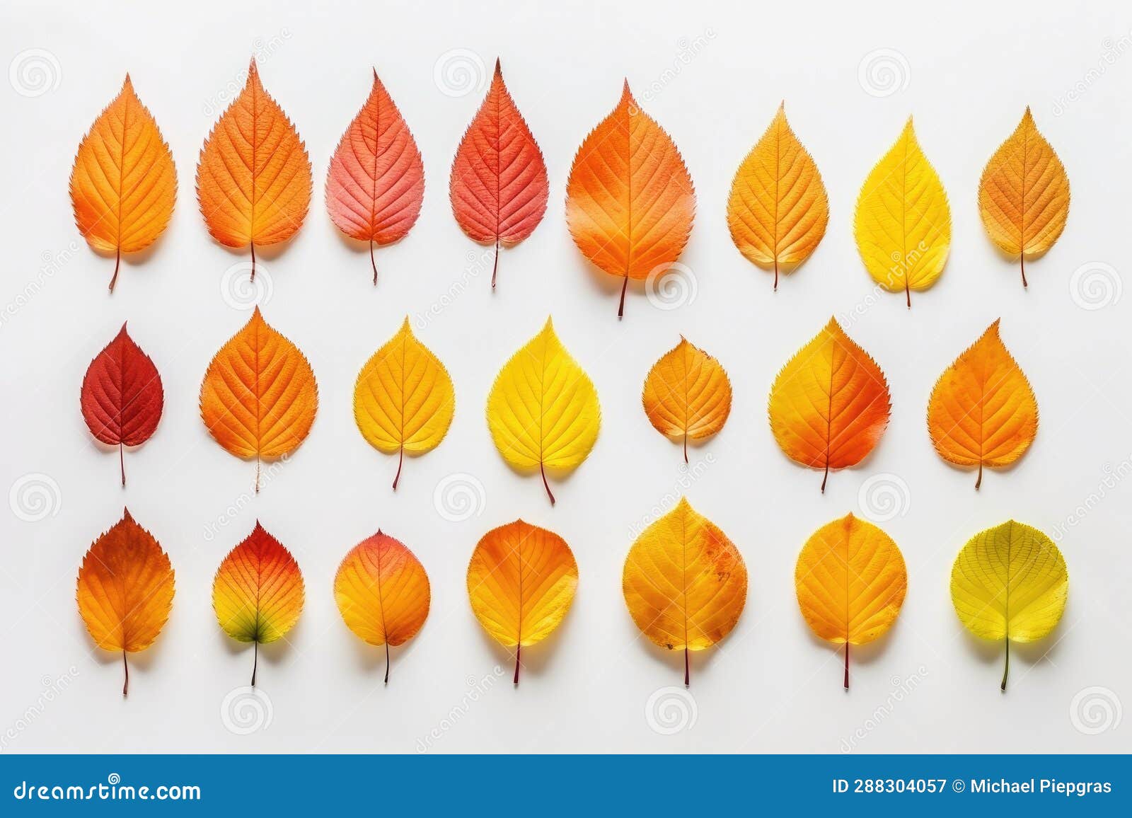 a collection of seperated autumn leaves  on a white background