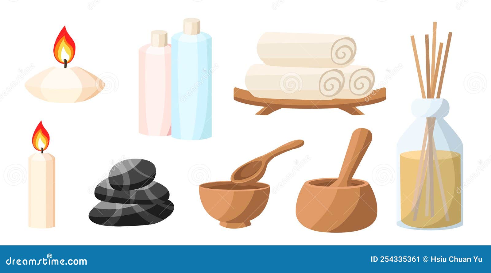 Collection Set of Cartoon Aromatherapy Tools Stock Vector