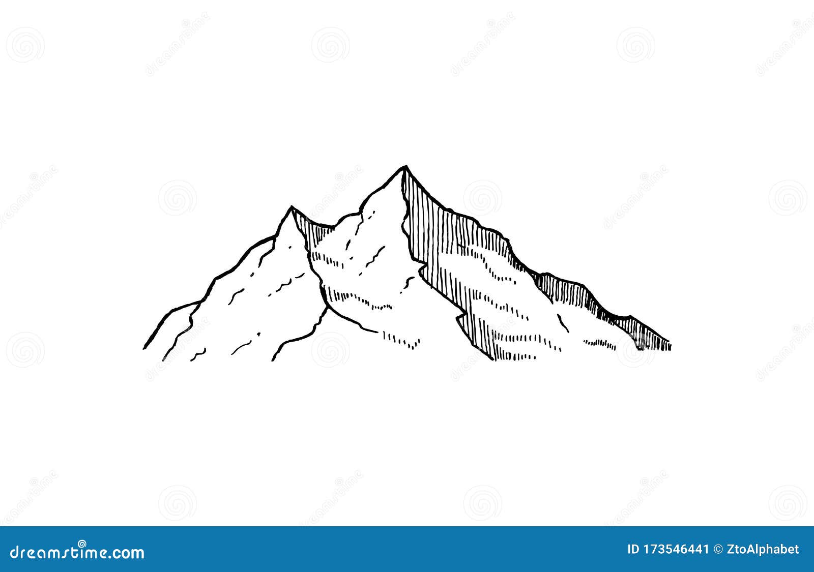 Mountain with pine trees and landscape black on white background. Hand  drawn rocky peaks in sketch style. Vector illustration Stock Vector Image &  Art - Alamy