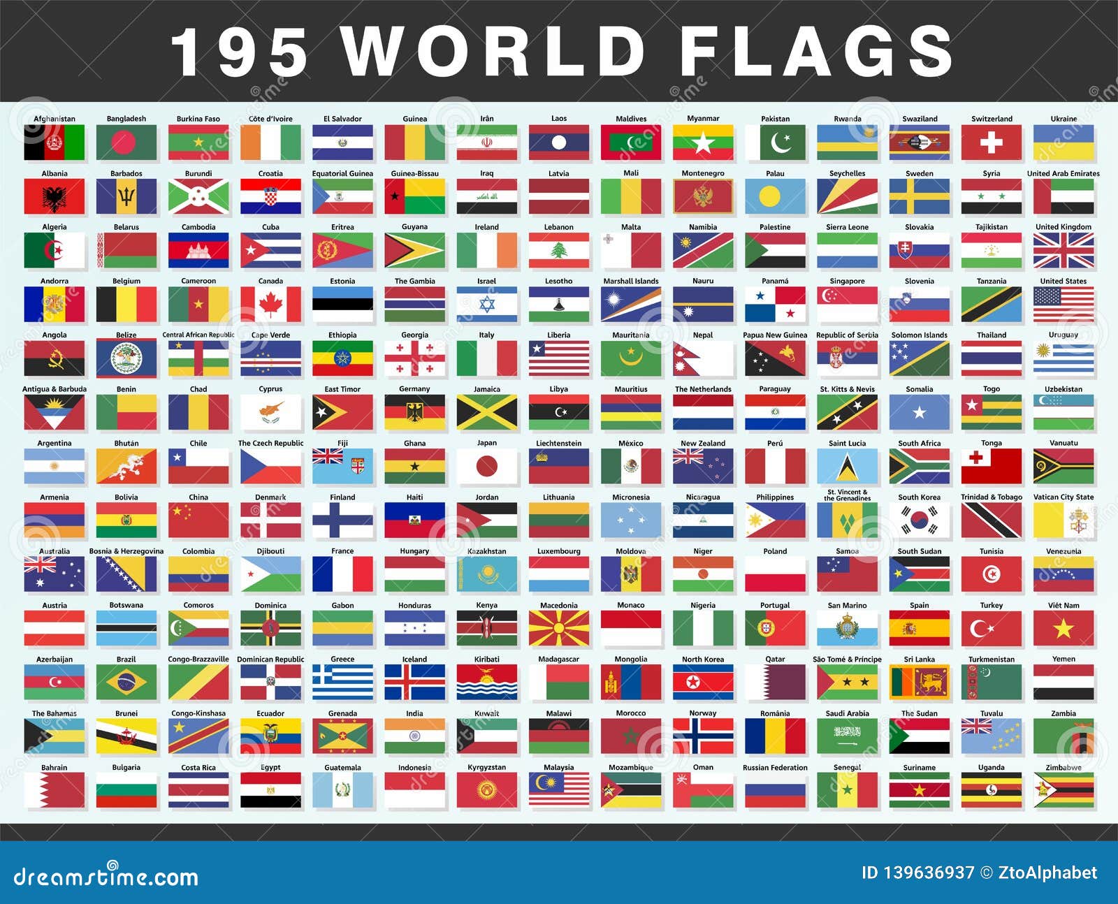 World Flags With Names Printable