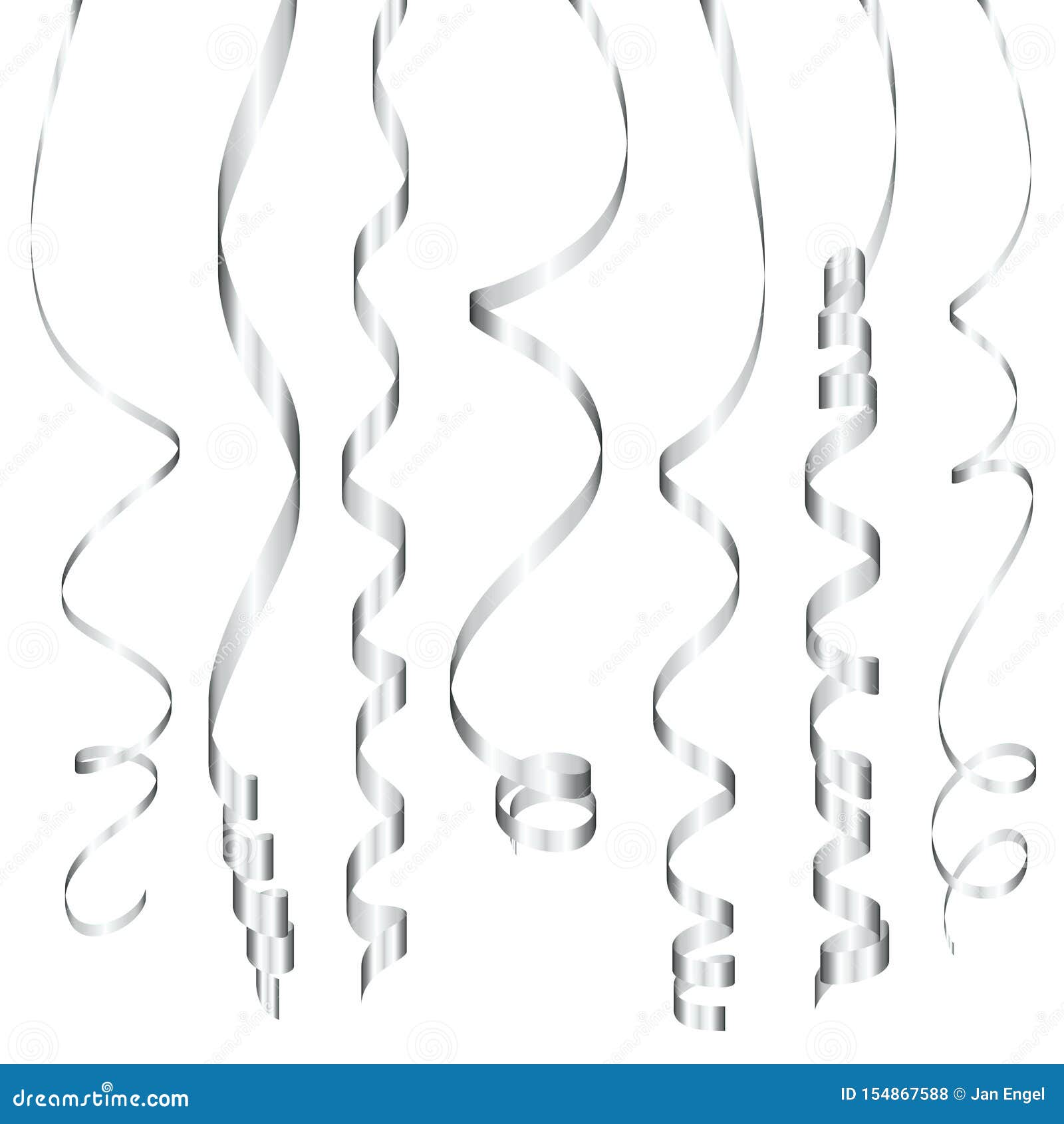 Set of Seven Different Hanging Silver Streamers Stock Vector