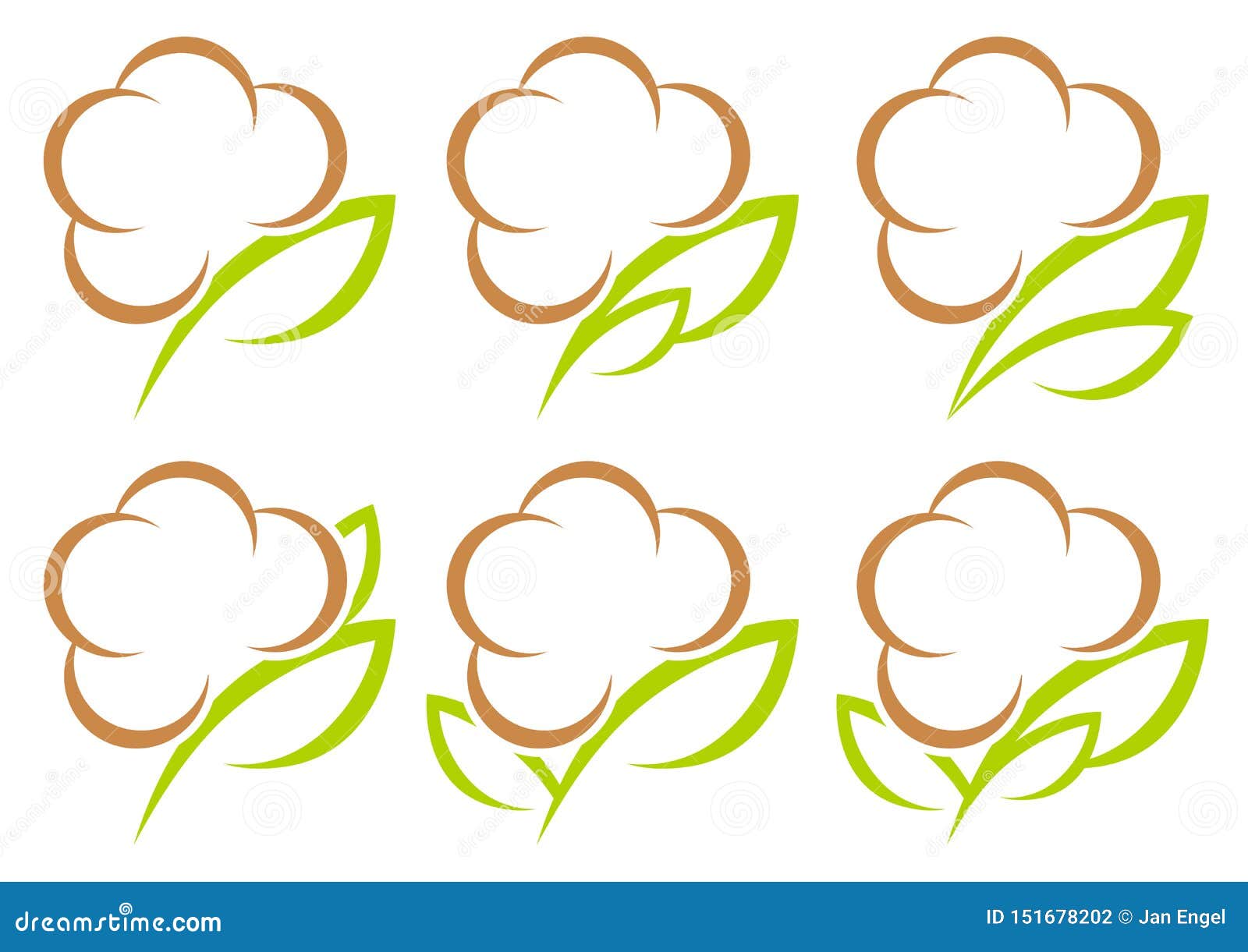 Set of Six Graphic Cotton Icons Green and Browm Stock Vector ...