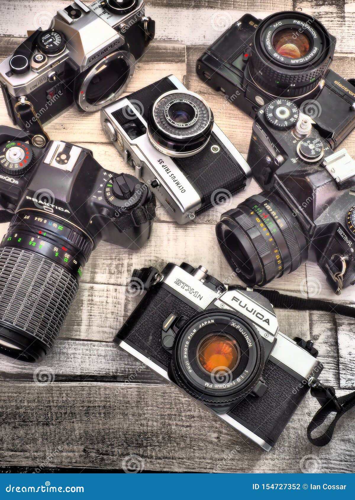 Collection of Six Old 35mm SLR Cameras Editorial Photography Image of