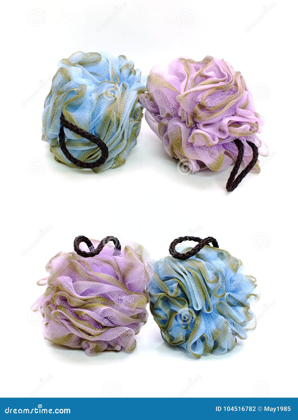 Soft Blue Bath Puff or Sponge on White Background; Stock Photo Image