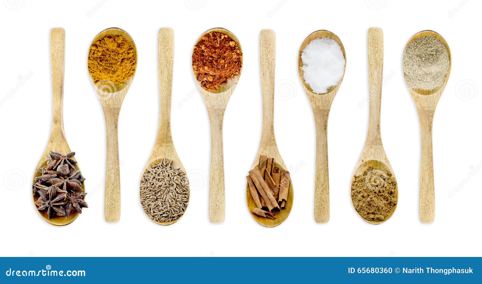Collection Spices on a Wooden Spoon. Stock Photo Image of herb, cumin