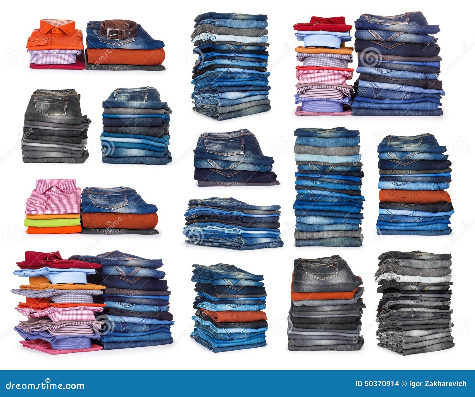 Collection stacks of jeans stock photo. Image of cloth - 50370914