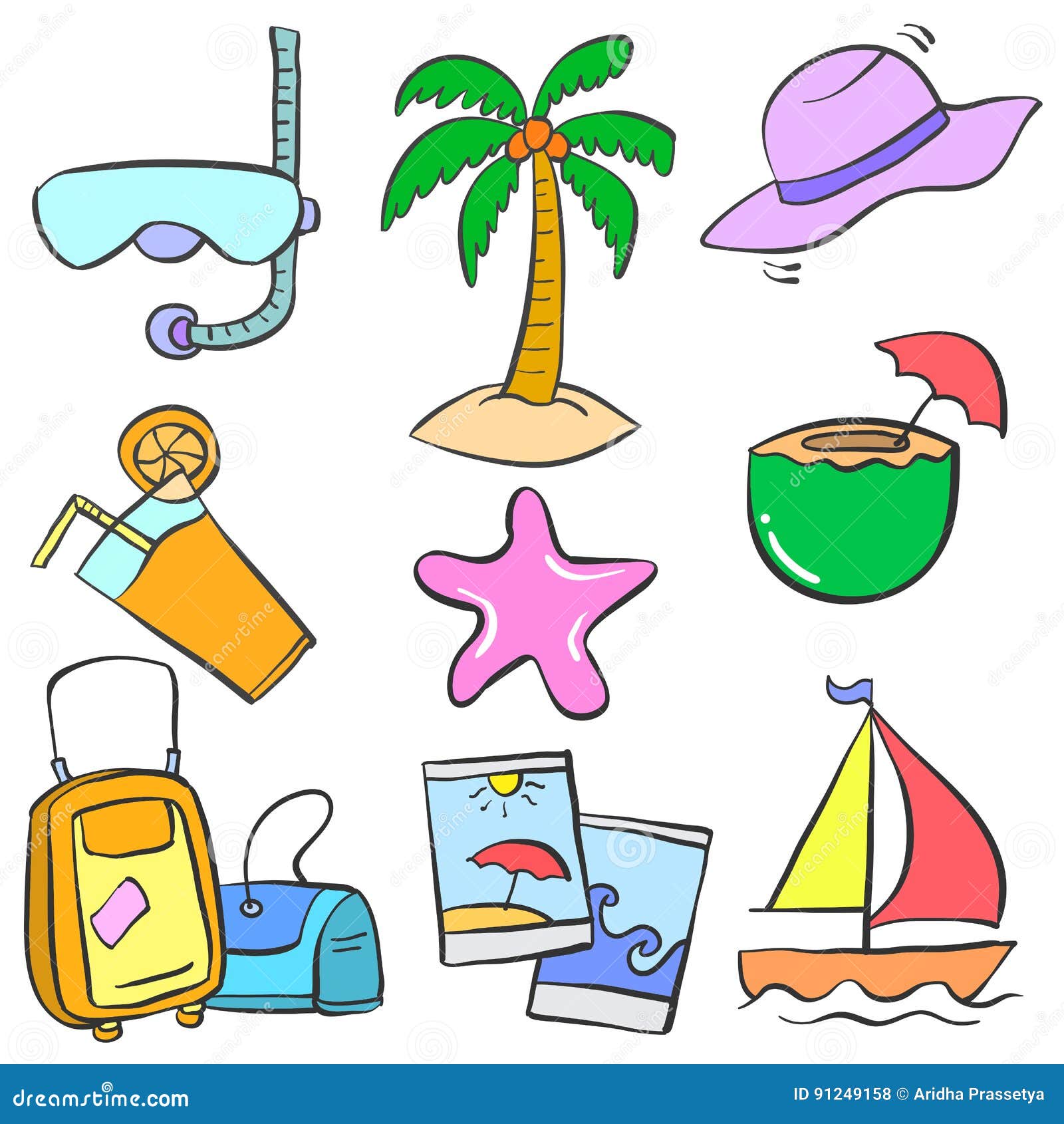Collection Stock Summer Holiday Doodles Stock Vector - Illustration of ...