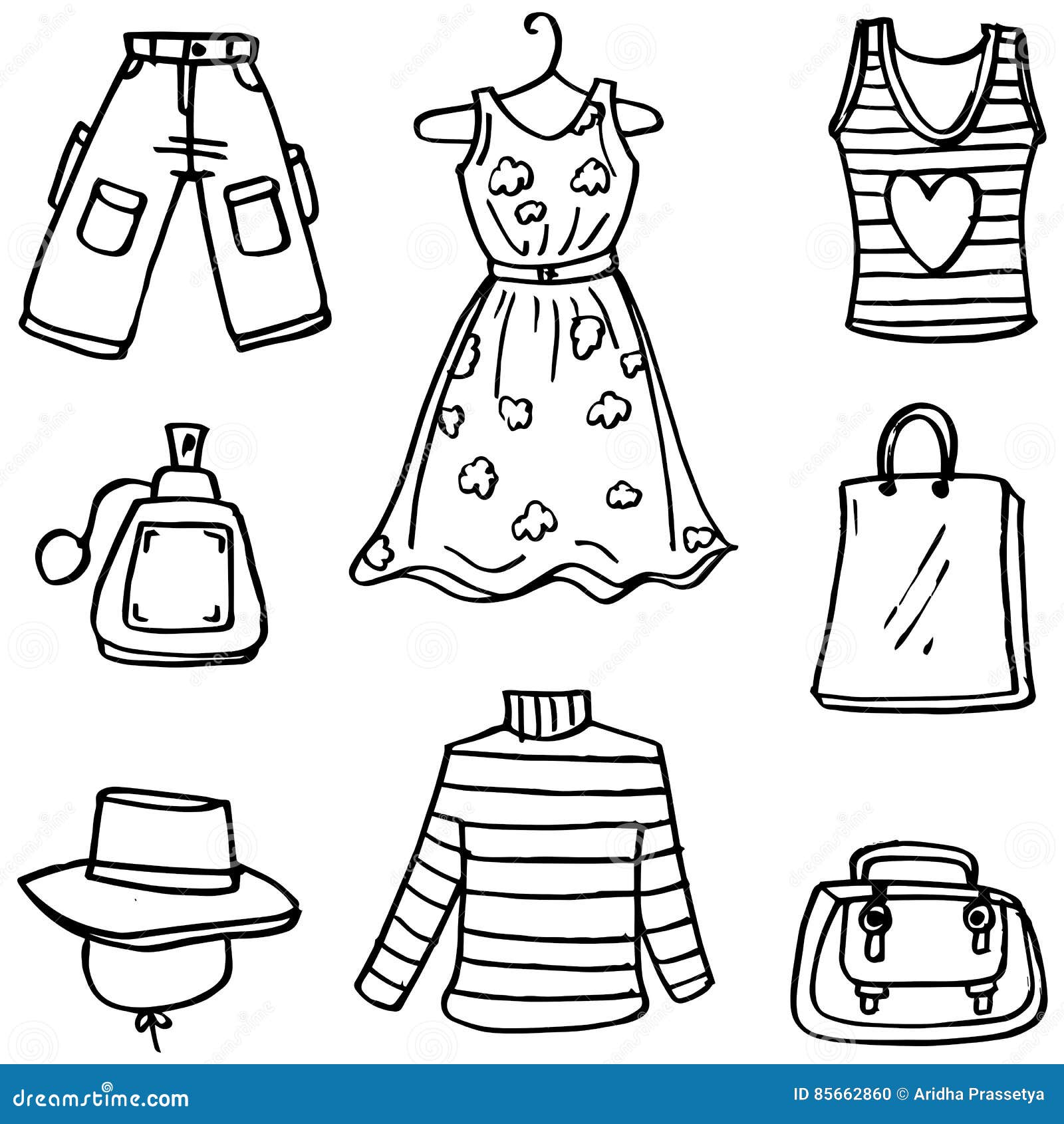 Collection Stock of Women Clothes Doodles Stock Vector - Illustration ...
