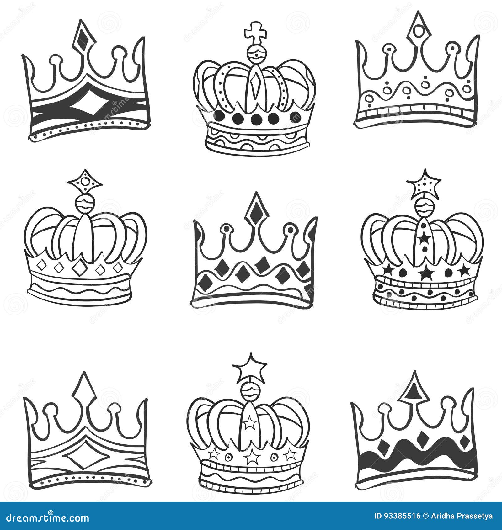 Collection Style Crown Doodle Set Stock Vector - Illustration of design ...