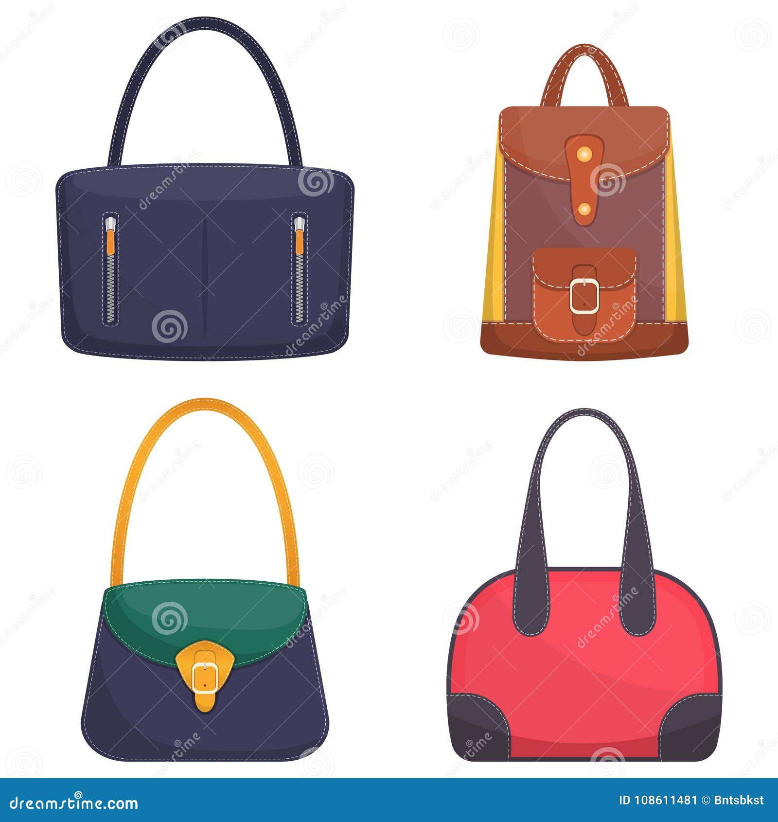 Collection of Stylish Colorful Leather Handbags with White Stitching ...