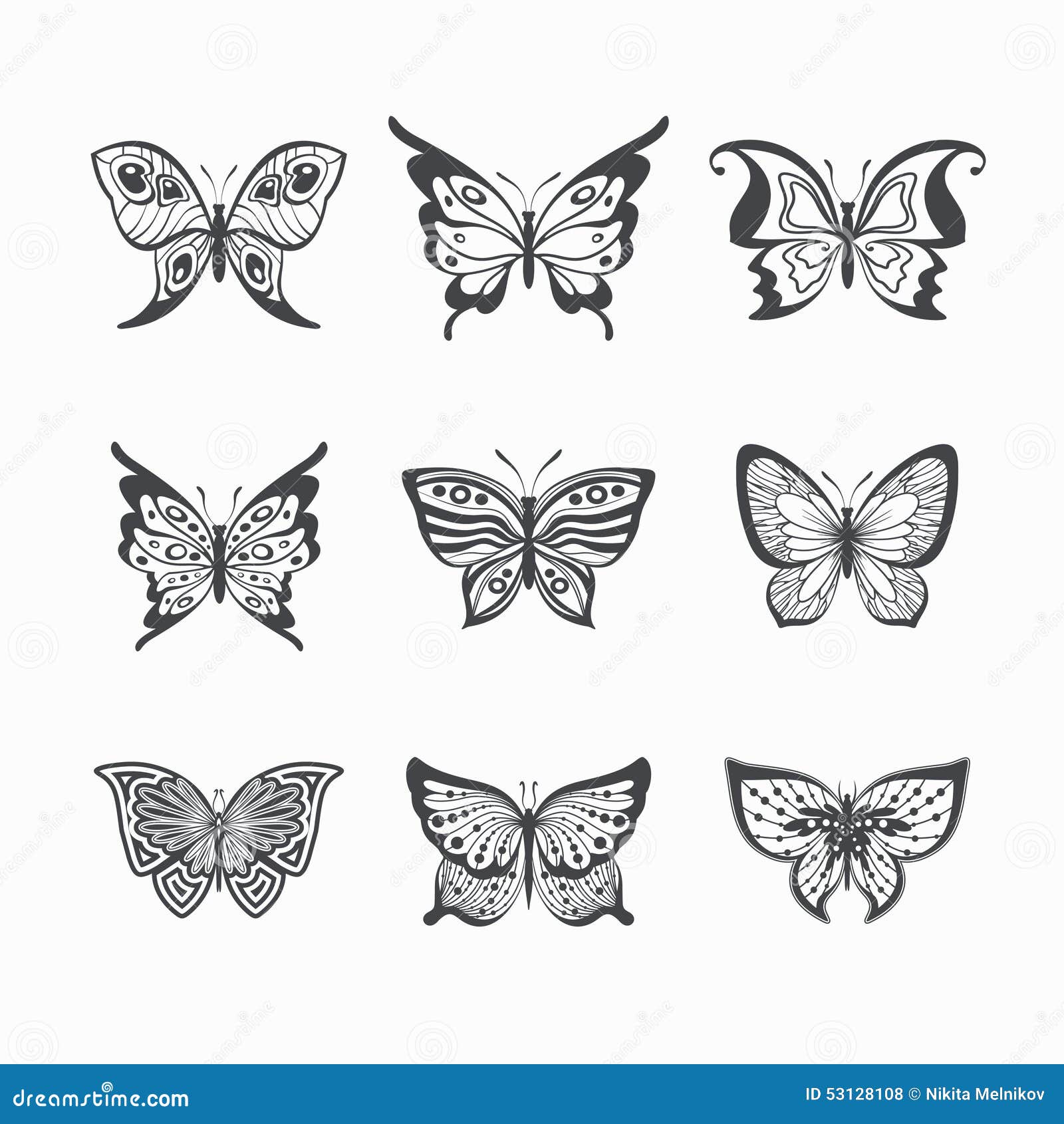 Collection Of Stylized Butterflies Stock Vector Illustration Of Tattoo Moth