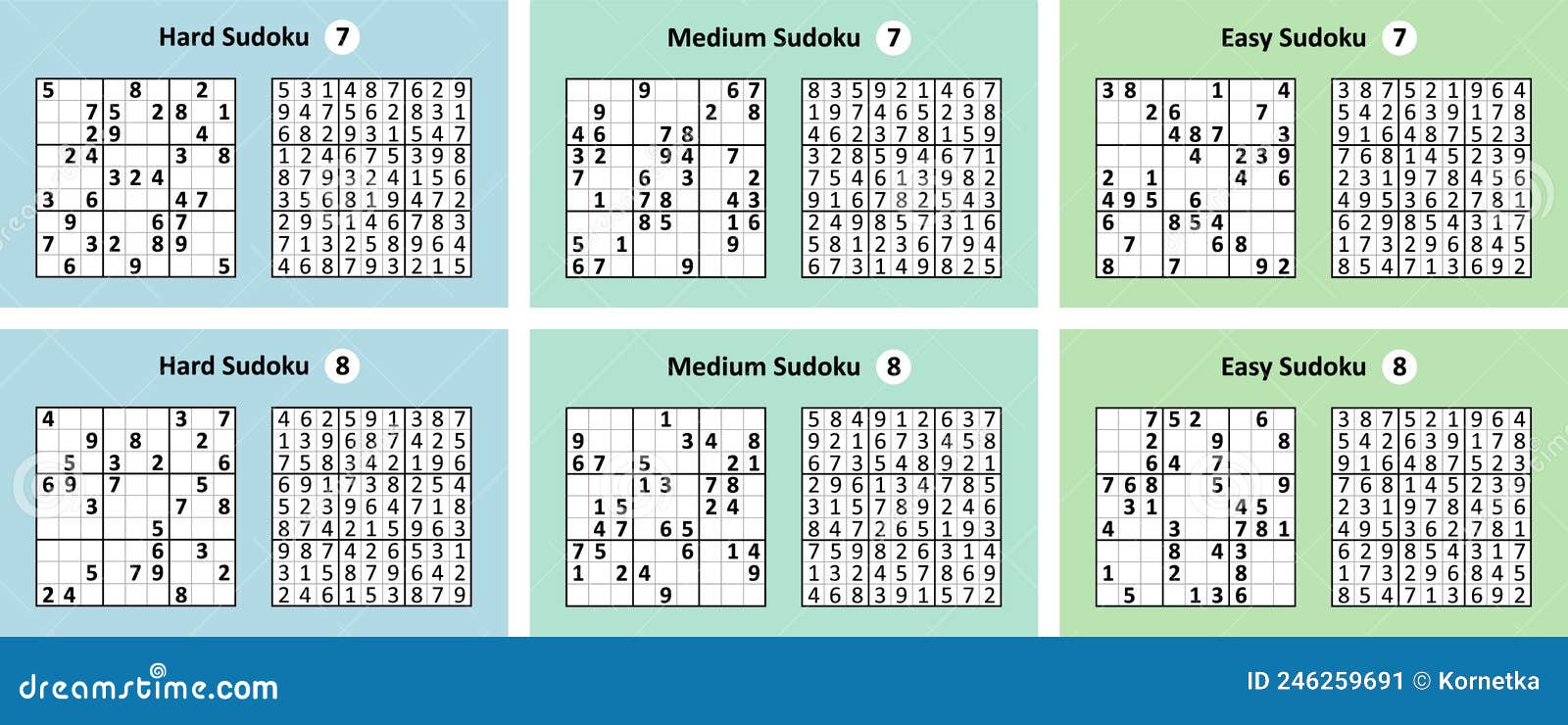 collection sudoku game with answers. different complexity.