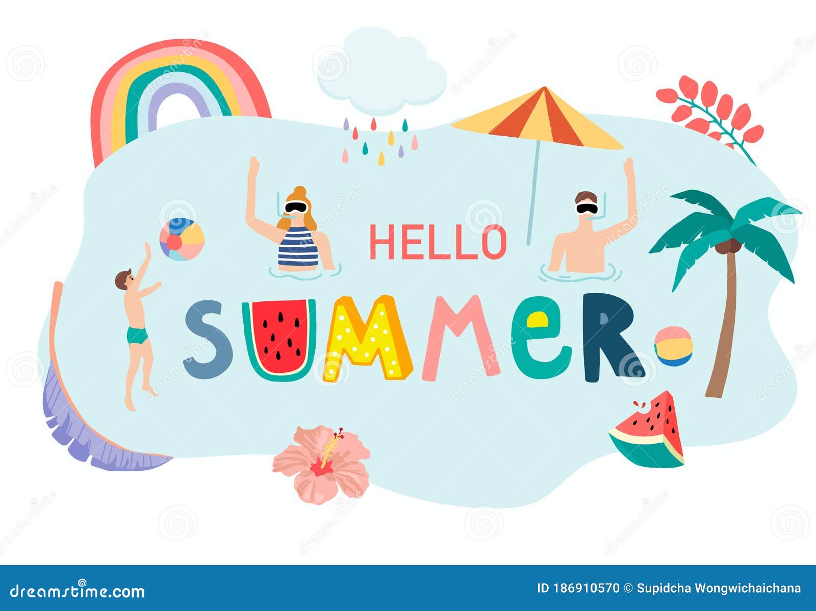 collection of summer background set with people,watermelon,beach,coconut tree.editable   for invitation,postcard