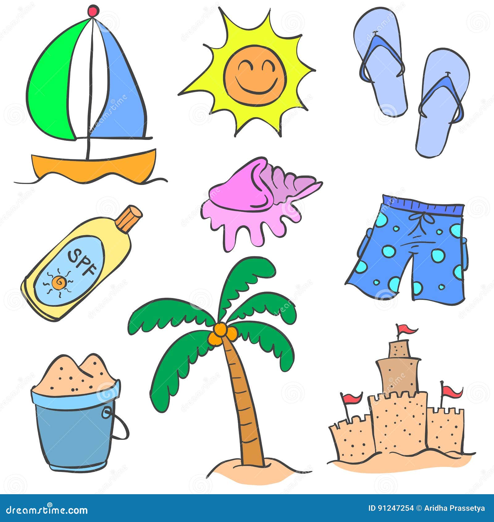 Collection of Summer Holiday Doodle Style Stock Vector - Illustration ...
