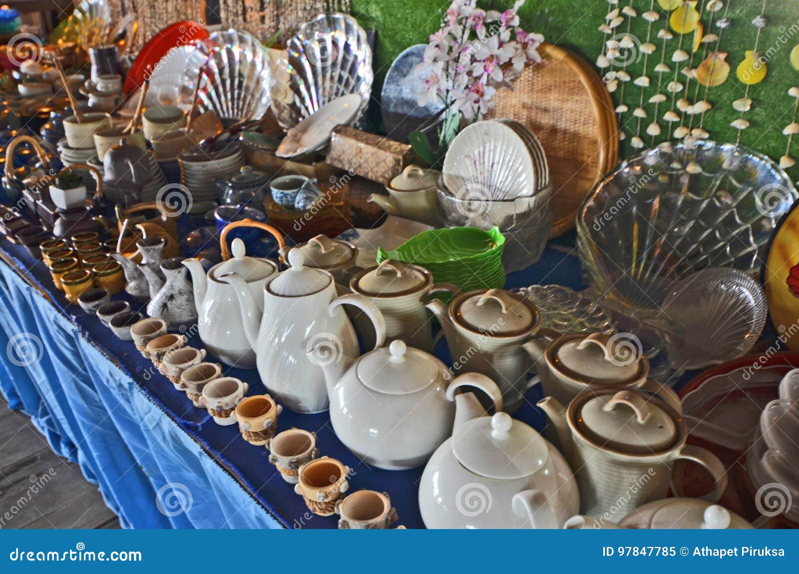 Collection of Tea Set and Cups with Dishes Stock Image Image of