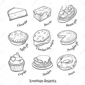 Collection Of Traditional American Desserts Hand Drawn Sketch In Collection Of Traditional American Desserts Hand Drawn Sketch In