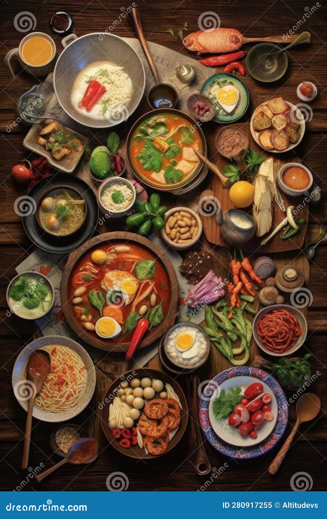 Collection of Traditional Dishes from Around the World Stock